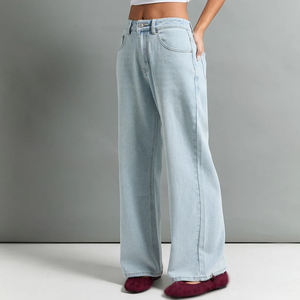 Jeans droits pour femmes à taille mi-haute en denim extensible, style streetwear décontracté, marque privée, fournisseur d'exportation de vêtements d'usine - Product Image 5