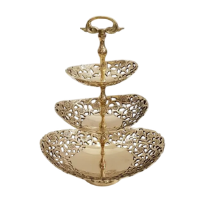 Gold Finished <b>3</b> <b>Tier</b> Aluminum <b>Cake</b> <b>Stand</b> Decorative Tiered Serving Tray For Pastries & Appetizers For Parties & Home Decor - Product Image 4