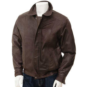 Chaquetas de cuero estilo biker para hombre, informales, con cuello alto, cierre de cremallera, manga larga, color marrón, elegantes, para venta en línea. - Product Image 1
