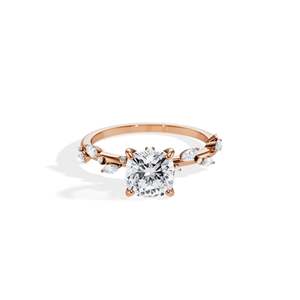 Anillo de compromiso de oro de 14k para mujer con diamante de corte radiante y engaste de púas estilo floral - Product Image 5