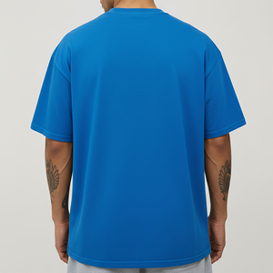 2026 NewMen's Oversized Blue Cotton T-Shirt Short Sleeve O-Neck Casual Solid Color Front Print <b>Logo</b> Design - Product Image 2