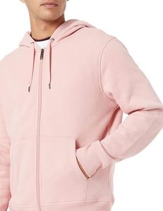 Men's Full Zip Hoodie Light <b>Pink</b> Pastel Fleece Zip-Up Hooded <b>Sweatshirt</b> Jacket with Drawstring Hood Kangaroo Pockets - Product Image 2