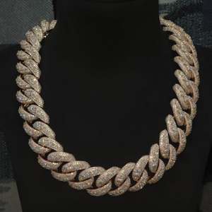 Rose Gold Plated Moissanite Hiphop Cuban <b>Chain</b> Necklace <b>Iced</b> <b>Out</b> Link <b>Chain</b> 925 Sterling Silver for Men Women - Product Image 1
