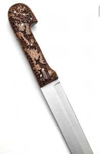 Outil utilitaire long en acier satiné, fait main, avec fourreau en bois sculpté à la main pour la faune - Product Image 5