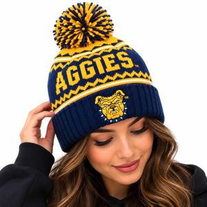 Wholesale Custom NC A&T Aggies EST 1891 <b>Pom</b> <b>Pom</b> <b>Beanie</b> Jacquard Knit Embroidered University College Private Label Manufacturer - Product Image 3