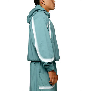 Custom <b>Men</b>’s Teal & <b>White</b> Windbreaker <b>Jacket</b> Streetwear Waterproof Design Zip up Heat Reactive Windbreaker <b>Jacket</b> Bulk Supplier - Product Image 2