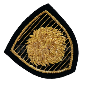 Custom OEM Shield Shape Hand Embroidered Lion Patch Gold Bullion Wire Ceremonial Style <b>Sew</b>-On Badge Fabric Application Garment - Product Image 6