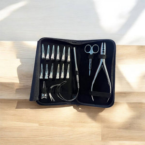 Professional Hair Extension Tools Kit Black Stainless Steel <b>Pliers</b> <b>Set</b> with Loop Needle Section Clips Rat Tail Comb Complete - Product Image 3