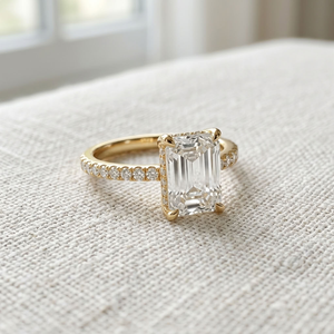 14K Solid Gold <b>Emerald</b> Cut Diamond Luxury Engagement <b>Ring</b> Halo Wedding <b>Band</b> for Women IGI Certified Custom Design - Product Image 2