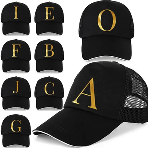 หมวกเบสบอลฮิปฮอป 1 ชิ้นพร้อมพิมพ์ตัวอักษรสีทอง, ตัวล็อคแบบตะขอและห่วงที่ปรับได้, ด้านหลังเป็นตาข่ายระบายอากาศได้, หมวกสตรีทน้ำหนักเบา - Product Image 1