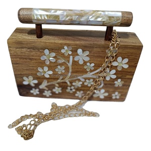 Bolso de mano con diseño de hoja con incrustaciones de madreperla de madera Monedero con asa de nácar Regalos árabes Bolso de viaje para mujer árabe - Product Image 4