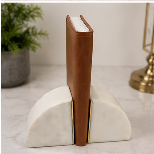 White Marble Semi Circle Bookends Decorative Stone <b>Book</b> Holders for Office Desktop <b>Study</b> Room - Product Image 6