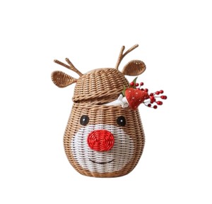 Cesta de Mimbre Decorativa Navideña con Tapa, Hecha a Mano, con Diseño de Reno, para Decoración Festiva, Venta al Por Mayor - Product Image 1