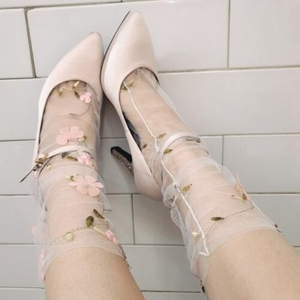 Calze a rete a fiori ricamati 3D da donna - Product Image 1