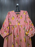 Robe longue en coton à rayures rouges et blanches avec imprimé citron, manches longues, respirante, style club, pour adulte