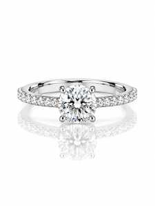 Anillo de Compromiso con Diamante Cultivado en Laboratorio de 2.20CT, Oro Blanco de 14KT, Corte Redondo, Engaste Pavé, para Mujer - Product Image 1