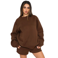 Ensemble court en polaire premium pour femme, deux pièces, en spandex/polyester, uni, à séchage rapide, respirant, sweat à capuche, grande taille, fitness