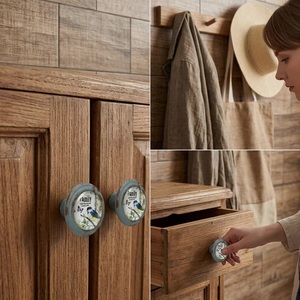 Pomo Moderno de Resina y Madera para Muebles con Diseño de Pájaro Redondo y Frase Familiar, Duradero para Cocina, Dormitorio y Otras Habitaciones - Product Image 2
