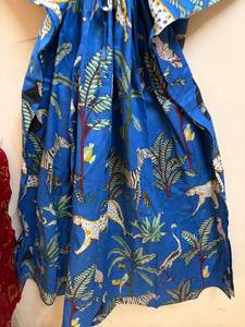 Robe longue décontractée en coton bleu à imprimé floral pour femme, manches chauve-souris, style safari, tenue de vacances, tunique d'été décontractée, coupe régulière, bohème - Product Image 5