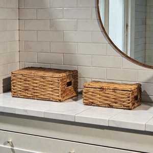ISLA Set of 2 Nestable Handwoven Rect Flat Coil Hyacinth Lidded Storage <b>Basket</b> Boxes <b>for</b> <b>Shelf</b> Closet and Home Organization OEM - Product Image 1