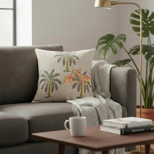 Funda de cojín de algodón de alta calidad con estampado de palmeras a mano, de moda. - Product Image 3