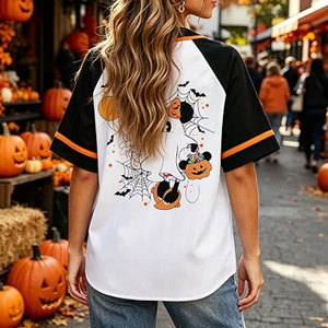 Women Season <b>Halloween</b> Jersey Pumpkin Short Sleeve Fall Party Costume <b>Top</b> Graphic Printed Casual Sportswear Custom Design - Product Image 3