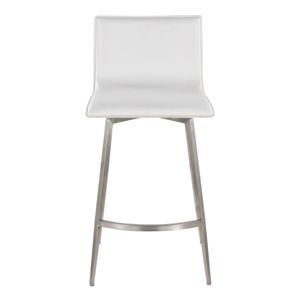 Tabourets de bar contemporains en acier inoxydable avec assise pivotante rembourrée en similicuir blanc - Lot de 2 - Product Image 5