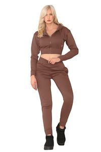 Vintage Crop Tracksuit <b>Set</b> for Women's Fitness & Casual Wear Stylish 2 Piece Long <b>Set</b> Quick Dry Breathable Cotton Hooded Design - Product Image 2