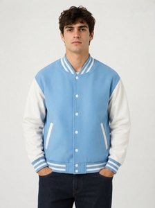 <b>Men's</b> High Quality Waterproof Windproof Varsity <b>Jacket</b> Two Tone Bomber Style Contrast Sleeve Outerwear Ribbed Collar Cuffs Hem - Product Image 6