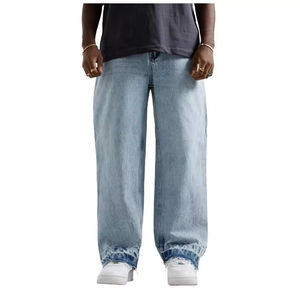 Jeans pour hommes, coupe droite, en denim élégant, style streetwear, blanc, délavé, coupe ajustée, baggy, extensible - Product Image 4