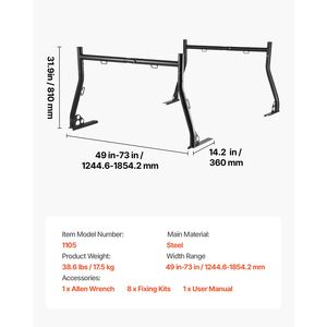 Porte-bagages universel extensible en acier robuste, largeur 49-73 pouces, capacité de charge statique 800 lb - Product Image 6
