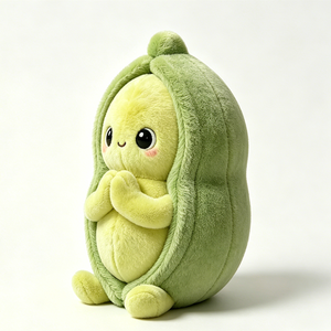 Peluche de vaina de guisante verde con cara sonriente, suave y adorable, juguete de peluche de vegetal kawaii para niños pequeños, lindo y feliz peluche de guisante. - Product Image 3