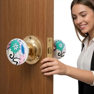 <b>Ceramic</b> Door <b>Knob</b> Round Contemporary Design Floral Pattern Easy Installation for Cabinet Furniture Home Office Use - Product Image 1