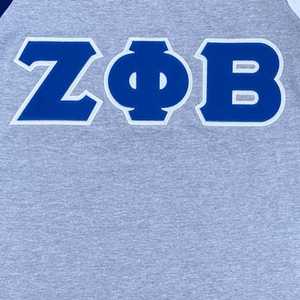 T-shirt à manches raglan Zeta Phi Beta, gris et bleu, broderie de lettres grecques, t-shirt pour femme, coupe décontractée et élégante - Product Image 5