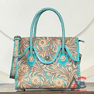 Bolso Tote de Cuero Turquesa Occidental 2026 para Mujer, Hecho a Mano, con Grabado Floral, de Cuero Genuino, con Correa para el Hombro - Product Image 1