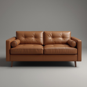 Sofá de Dos Plazas de Cuero Genuino de Alta Gama para Sala de Estar, con Respaldo Acolchado con Botones, Fabricante de Muebles para el Hogar - Product Image 1