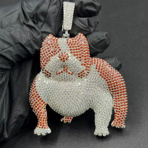 Pendentif Moissanite Multicolore Chien de type Bulldog Style Hip Hop Breloque Animale en Argent Sterling 925 Bijoux Fins Pendentifs & Breloques - Product Image 1