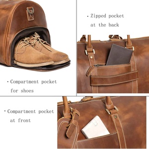 กระเป๋าเดินทางหนังแท้แบบ unisex สำหรับออกกำลังกาย ท่องเที่ยว พักค้างคืน ของขวัญสุดคลาสสิก พร้อมซิปปิดและสายสะพายปรับได้ ดีไซน์หรูหรา - Product Image 5