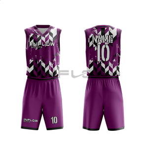 Ensemble de maillot de basket-ball Inflow Sports, violet, col en V, sans manches, évacuation de l'humidité, adulte, unisexe, impression sublimée - Product Image 6