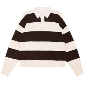 <b>Men</b> Stripe Knit Polo <b>Shirt</b> Neutral <b>Brown</b> Contrast Collar Long Sleeve Pullover Casual Winter Top Cotton Blend OEM - Product Image 1