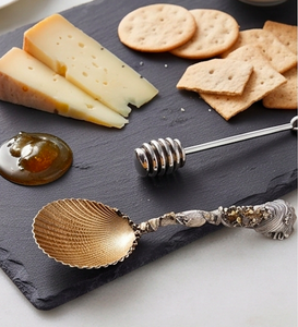 Ensemble de cuillères à salade vintage en argent plaqué, design coquillage, manche long, finition miroir, couverts créatifs en métal, vaisselle de mariage - Product Image 3