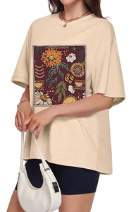 Camiseta de Mujer de Algodón 100% con Estampado de Nuevo Diseño, Manga Corta, Cuello Redondo, Hombros Caídos, Estilo Casual, de Bangladesh - Product Image 5