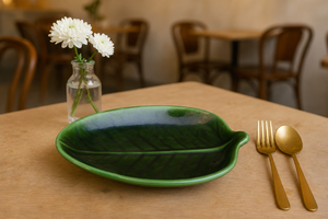 Green Leaf Shape <b>Ceramic</b> Serving <b>Plate</b> Elegant Design <b>Ceramic</b> Dinner <b>Plate</b> Premium Green Stoneware Leaf <b>Plate</b> - Product Image 2