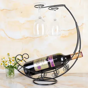 Support de comptoir en métal en forme de bateau pour bouteilles et verres à vin, présentoir à vin avec rangement suspendu pour verres à pied pour table à manger - Product Image 6