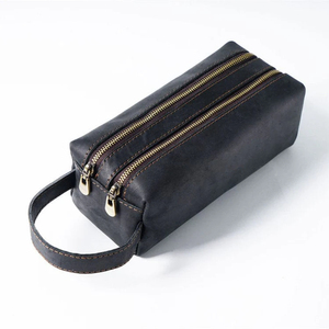Trousse de Toilette en Cuir avec Fermeture Éclair, Poignée Souple, Taille Moyenne, Étui Cosmétique Classique, Organisateur de Voyage Portable - Product Image 1