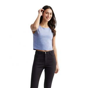 Nuevo Top Corto de Mujer con Tejido Elástico Acanalado, Color Claro, Algodón Suave, Alta Calidad, Camiseta sin Mangas Ideal para Uso Diario - Product Image 1