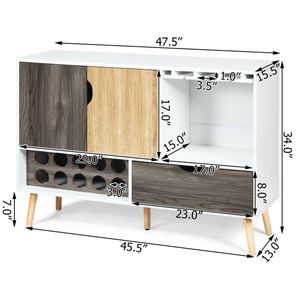 Mid Century Wooden <b>Storage</b> Cabinet <b>Sideboard</b> Buffet with Wine Rack Feature - Product Image 4