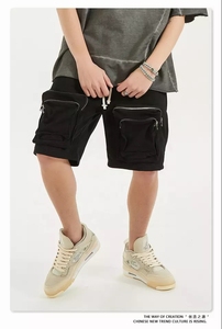 Shorts cargo pour homme, couleur unie, multi-poches, en toile, taille mi-haute, fermeture à cordon, logo sur le devant, décontracté, respirant, séchage rapide - Product Image 6
