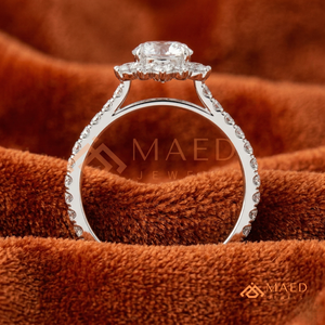 <b>Silver</b> Round Cut Floral Halo <b>Ring</b> – Vintage-Inspired Starburst Statement Brilliant <b>Silver</b> Sunburst <b>Solitaire</b> – Lab-Diamond - Product Image 3