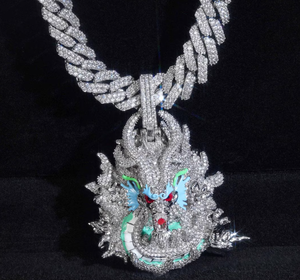 Silver Dragon Pendant Necklace Micro Insert Diamond Inlay Hip Hop Charm Link Chain Unisex Daily Wear - Product Image 2